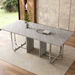 Dining Table 180x80cm Rectangular 6-Seater Metal Legs - Grey/Silver