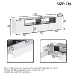 TV Stand Lowboard L-Shaped LED Light Drawers for 75-Inch TV, High Gloss White/Black