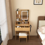 Dressing Table Set with LED Mirror & Power Outlet, Wood