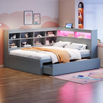 Solid Wood Sofa 140x200cm, Extra Large Drawers, USB, LED, Grey