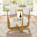 Round Dining Table 80x80x76cm 4-Person Storage Shelf MDF Marble Top