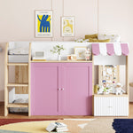 Children's House Bed Mid-Height 90x200 Storage Climbing Ladder - White/Pink Wood