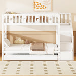 Bunk Bed for Kids with Pull-Out Bed and Storage Stairs, White