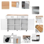 Dining Table Trolley/Sideboard, Folding Top Kitchen Island 5 Wheels 2 Drawers, White