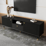 TV Cabinet with Open Compartments, Drawers and Soft-Close Hinges, Lacquered Textured Surface
