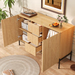 Modern Sideboard with Geometric Structure, Double Doors and Middle Drawer, Living/Dining Room Storage Cabinet