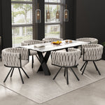 Linen Dining Chairs, Set of 2, Swivel Design with Metal Support Legs, Beige and Black Linen