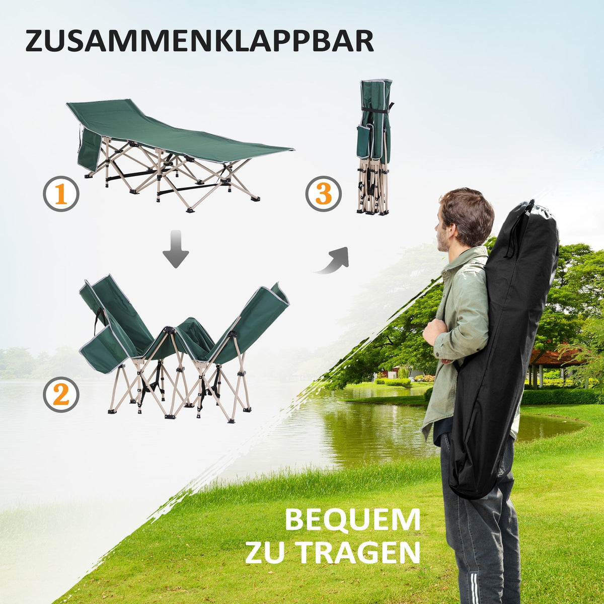 Folding Camping Bed Cot, Portable with Storage Bag 190x68x52 cm, Steel Oxford Green