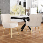 Velvet Dining Chair Set of 2 Armrests Gold Metal Legs Lumbar Support - Beige