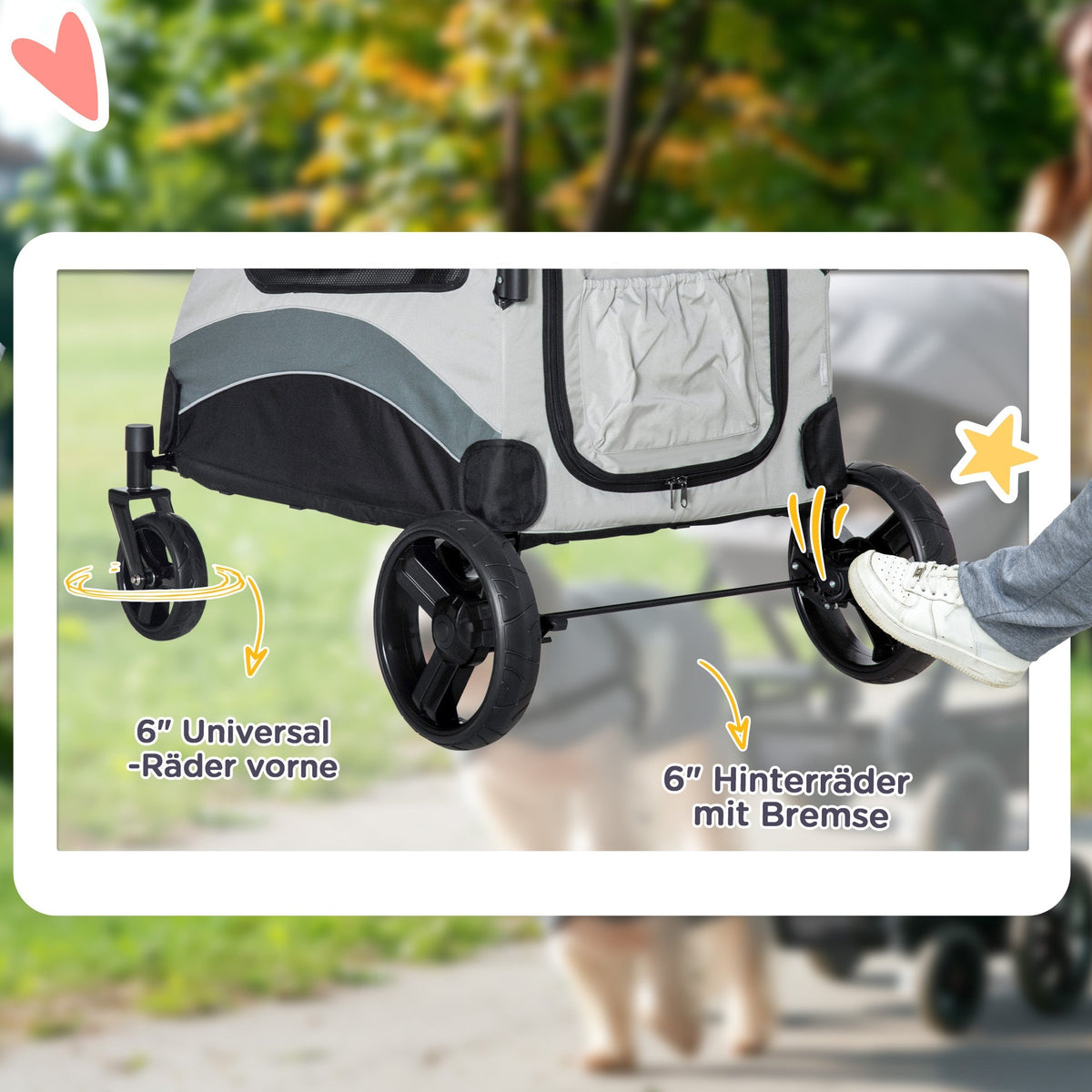 Dog Stroller, Foldable 4 Wheels Mesh Window, Oxford Fabric
