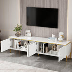 TV Stand Modern High-Gloss with 4 Cabinet Doors and Storage, Gold Edge Banding