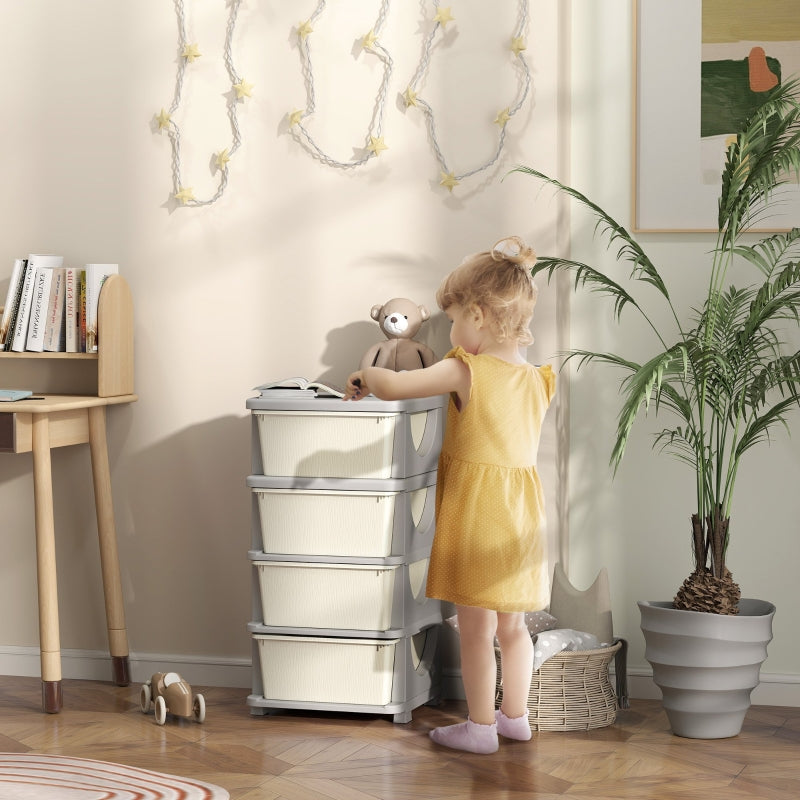Storage Boxes 4 Large Drawers Rounded Edges 37x37x76cm - Plastic Cream White