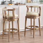 Cow Top Leather Bar Stools 360° Swivel with Backs, Bar/Counter Height - Wooden