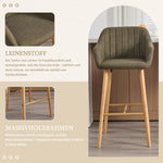 Modern European Bar Stools with High Backrest and Armrests, Set of 2, Beige Linen
