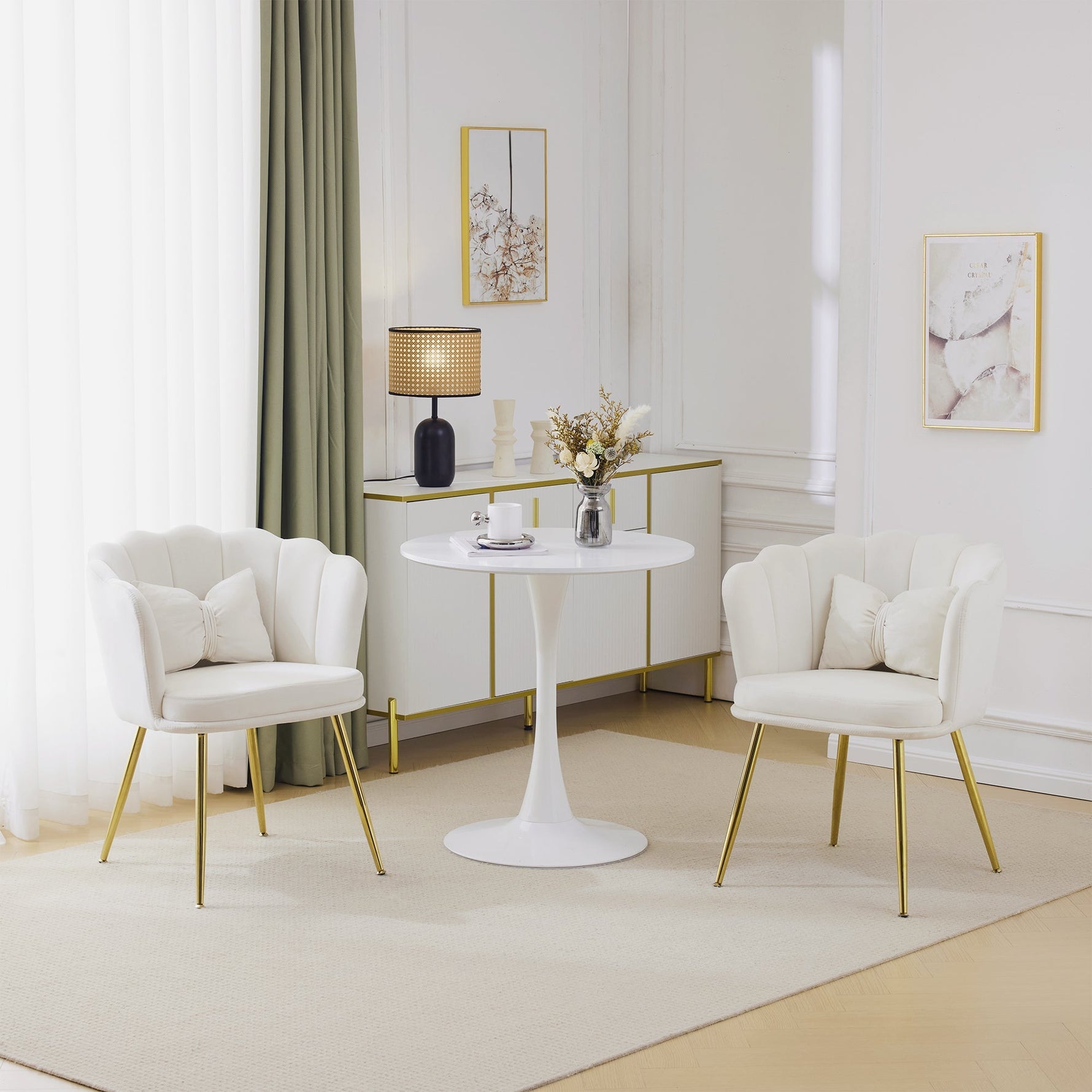 Chairs, Modern Upholstered with Petal Back & Butterfly Cushions, Velvet