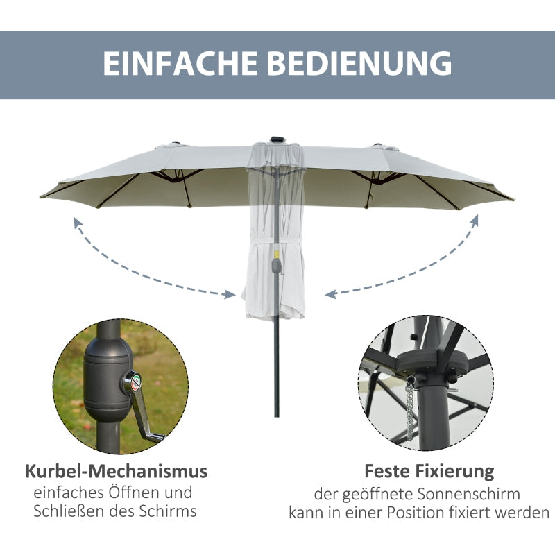 Parasol 4.5m Double LED Solar Garden Umbrella Light Grey Black