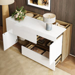 Sideboard, High-Gloss Display Cabinet with LED Lighting & Drawers, White