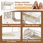 Bunk Bed 90x200cm with Staircase Storage & Safety Railing - White Wood