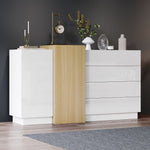 Sideboard Storage Cabinet, High-Gloss Modern Wood-Colored White