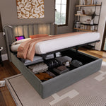 Upholstered Bed, Double with Reading Light, Charging, Storage, 160x200 Velvet Gray