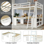 Loft Bed with U-Shaped Desk & Drawers 140x200cm - White & Natural