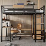 Iron Loft Bed, 90x200cm, Wardrobe Desk Stairs Storage, Black/Natural Iron + MDF
