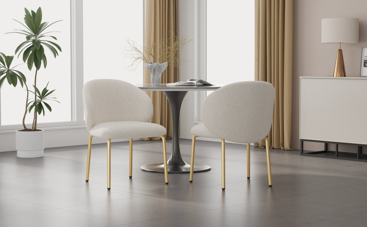 Dining Chairs Set of 2 with Gold Legs, Beige Chenille