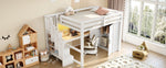140x200 Loft Bed with Desk, Shelf, Wardrobe, Storage Stairs, USB and LED Lights, White