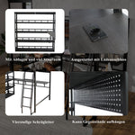 Iron Bed, Loft Bed with Storage, Charging Port, Ladder, Black Iron & Chipboard