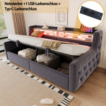 Upholstered Sofa Bed with Hydraulic Storage, LED Lighting and Charging Port, 90x200cm, Dark Grey