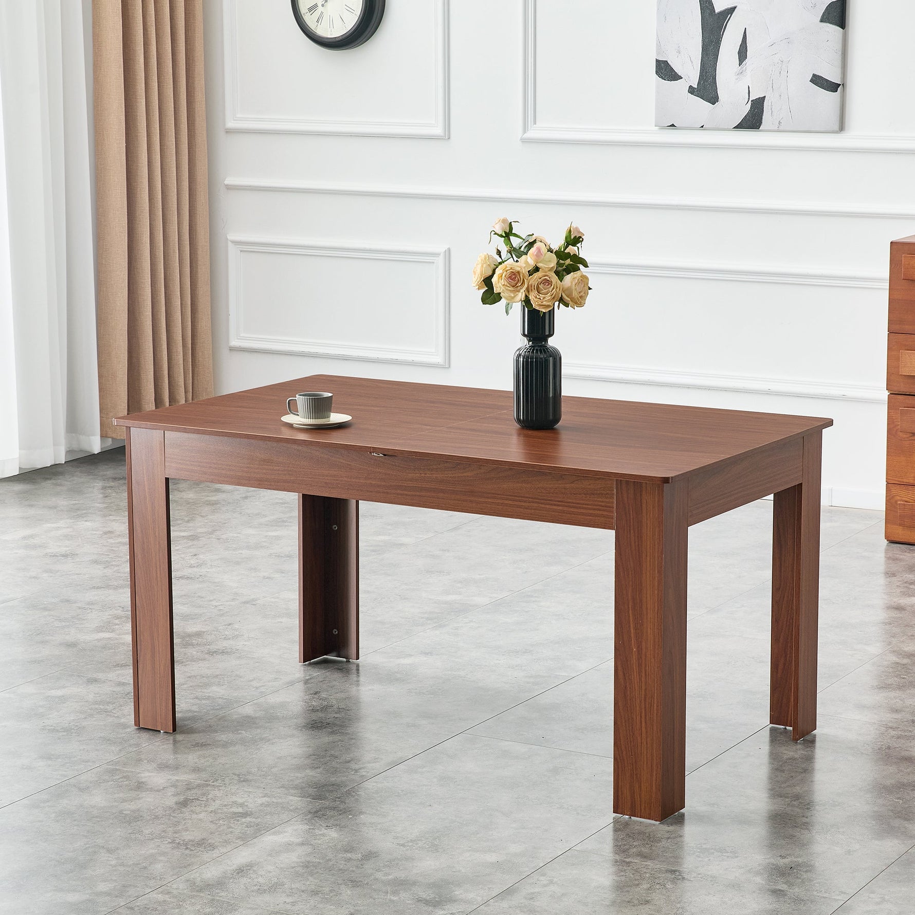 Extendable Dining Table with 2 Drop Leaves, Rectangular Space-Saving Design, Walnut Finish
