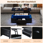 Coffee Table Height-Adjustable Hidden Storage Drawer LED High-Gloss Black