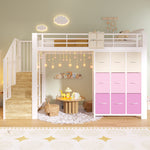 Loft Bed 90x200cm with Stairs Drawers & Clothes Rail, White Metal