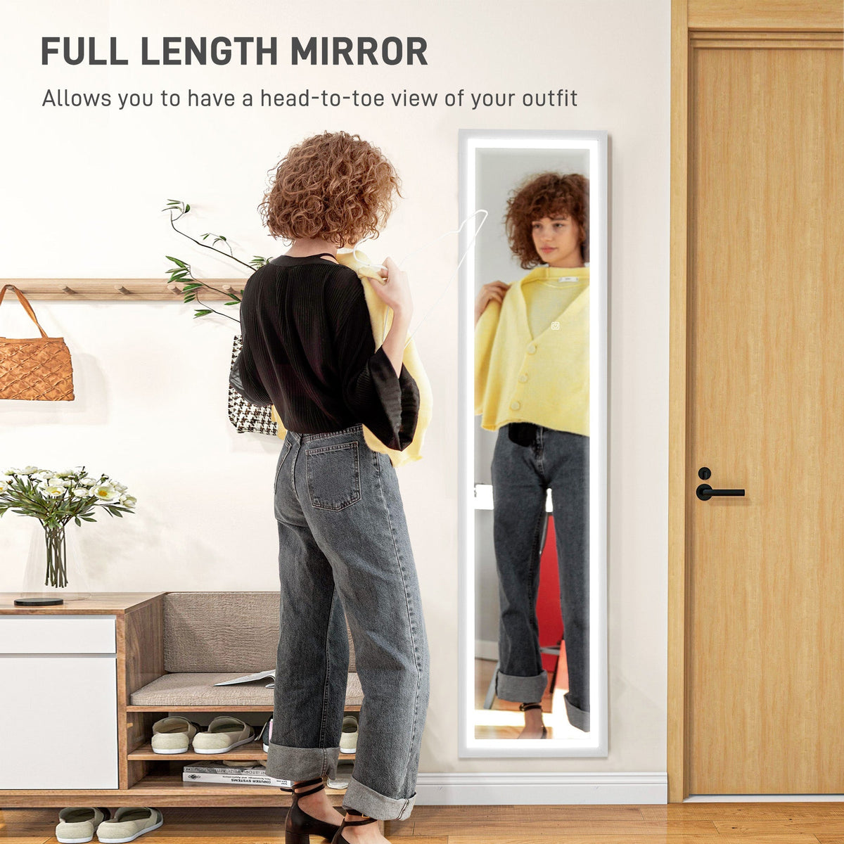 Full-Length Mirror, LED Light, Touch Control, White