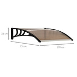 canopy front door pent canopy roof, weatherproof, 120x75cm, brown polycarbonate