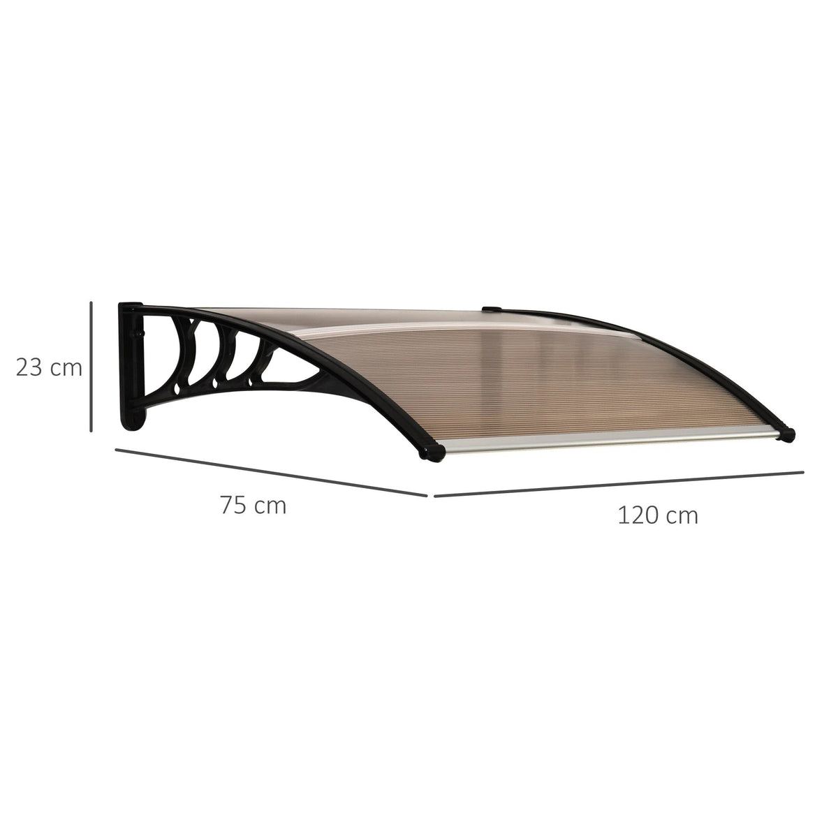 canopy front door pent canopy roof, weatherproof, 120x75cm, brown polycarbonate