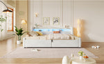 Velvet Platform Bed 140x200 with Hydraulic Storage & LED, Beige