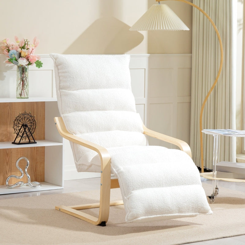 Lounge Chair with Adjustable Footrest, Rocking, Sherpa Fleece, White