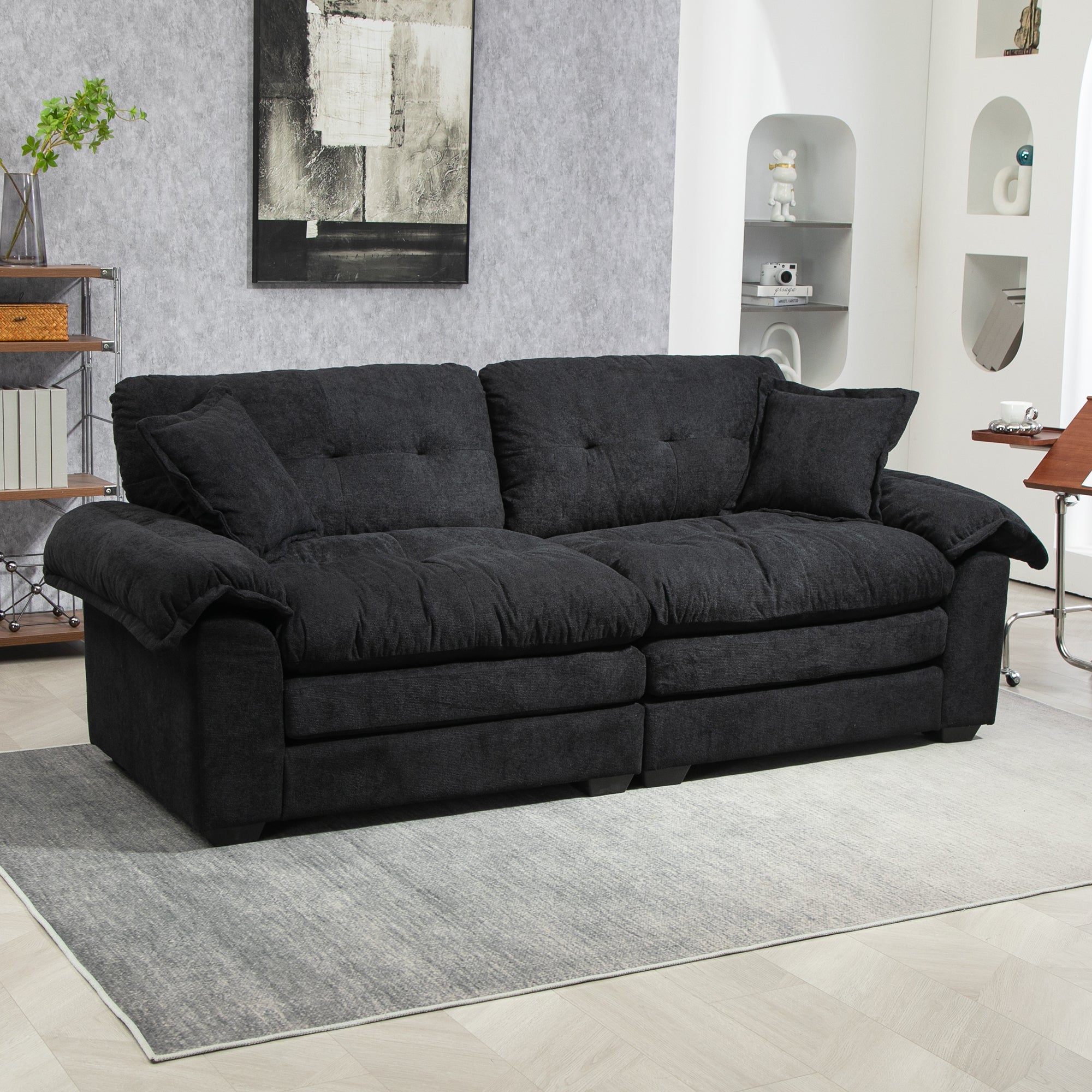 Two-Seater Sofa with Double Layer Cushions and Pocket Springs, 213 cm Chenille