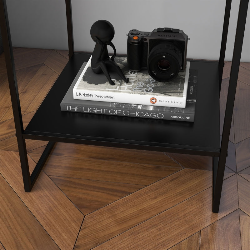 Industrial Side Table, Coffee Bedside Table with 1 Shelf, Black