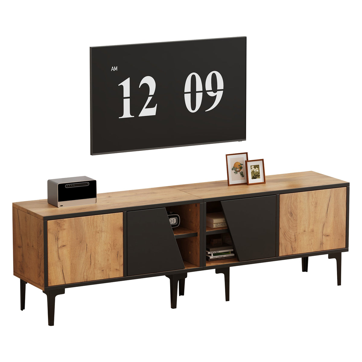 TV Cabinet Lowboard 160cm 4 Compartments Minimalist for 65 Inch TV - Natural Wood Color