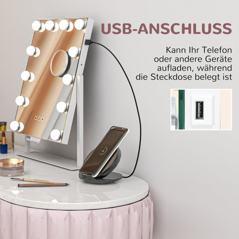 Hollywood Mirror, 12 LEDs, 3 Light Colors, USB Charging, White