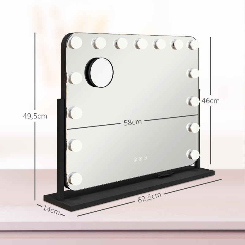 LED Cosmetic Mirror, 3 Light Modes, Dimmable, Touch Control, Black