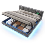 Upholstered Cloud Bed 180x200cm Hydraulic Storage LED, Grey Chenille