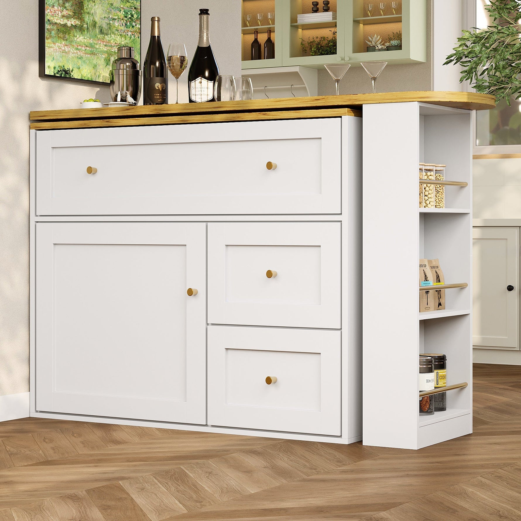Extendable Bar Table Telescopic Storage Snack Shelf 138-204cm - White