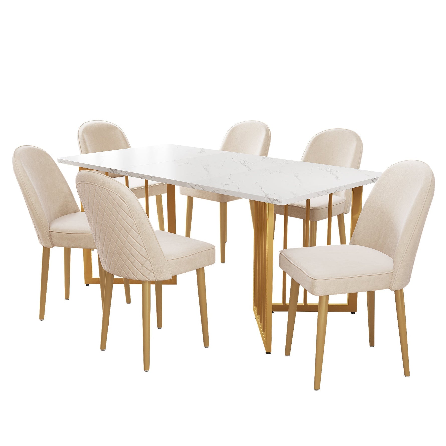 6 Dining Chairs Modern Gold Metal Legs Beige Velvet