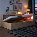 Sofa Bed 90x200cm with Hydraulic Storage & LED, Wood Color