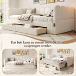 Upholstered Daybed Sofa Bed Extendable 90x200cm Storage Drawers USB Port Beige Linen