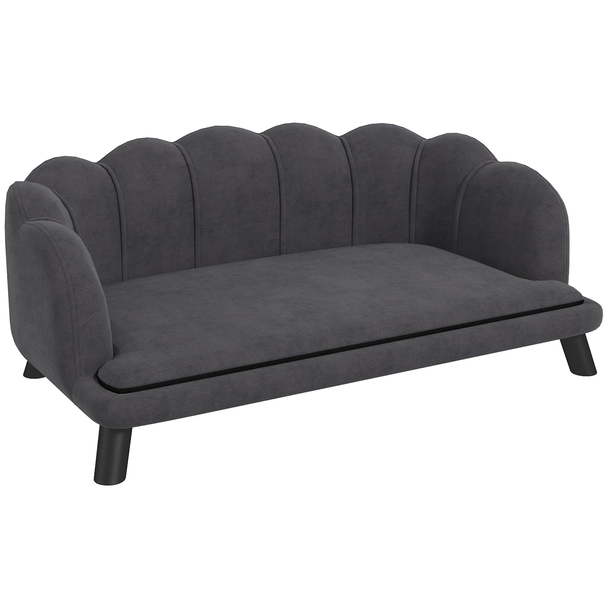 Luxury Dog Sofa, Backrest, Wooden Legs, Dark Grey