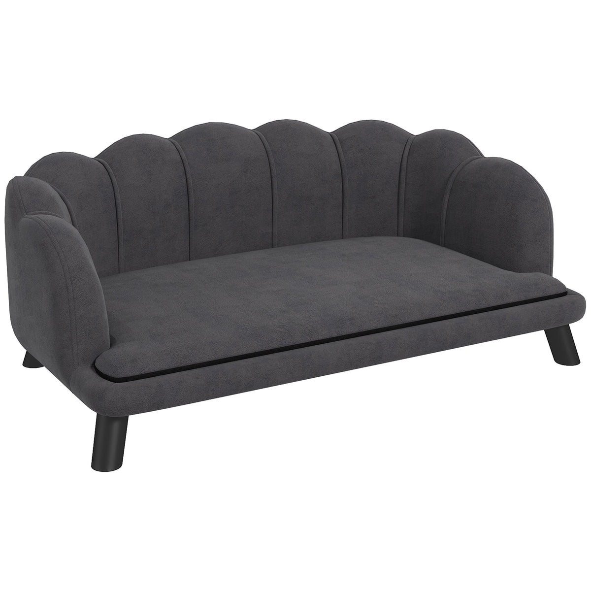 Luxury Dog Sofa, Backrest, Wooden Legs, Dark Grey